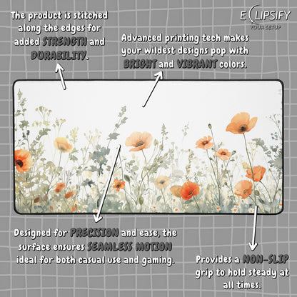 Wild Bloom: Orange Wildflower Floral White Mouse Pad