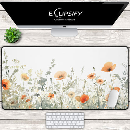 Wild Bloom: Orange Wildflower Floral White Mouse Pad