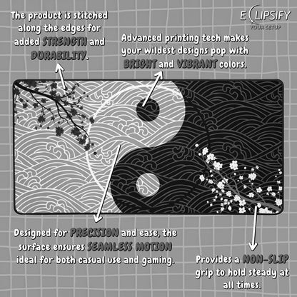Unity in Contrast: Yin Yang Waves Gaming Mouse Pad