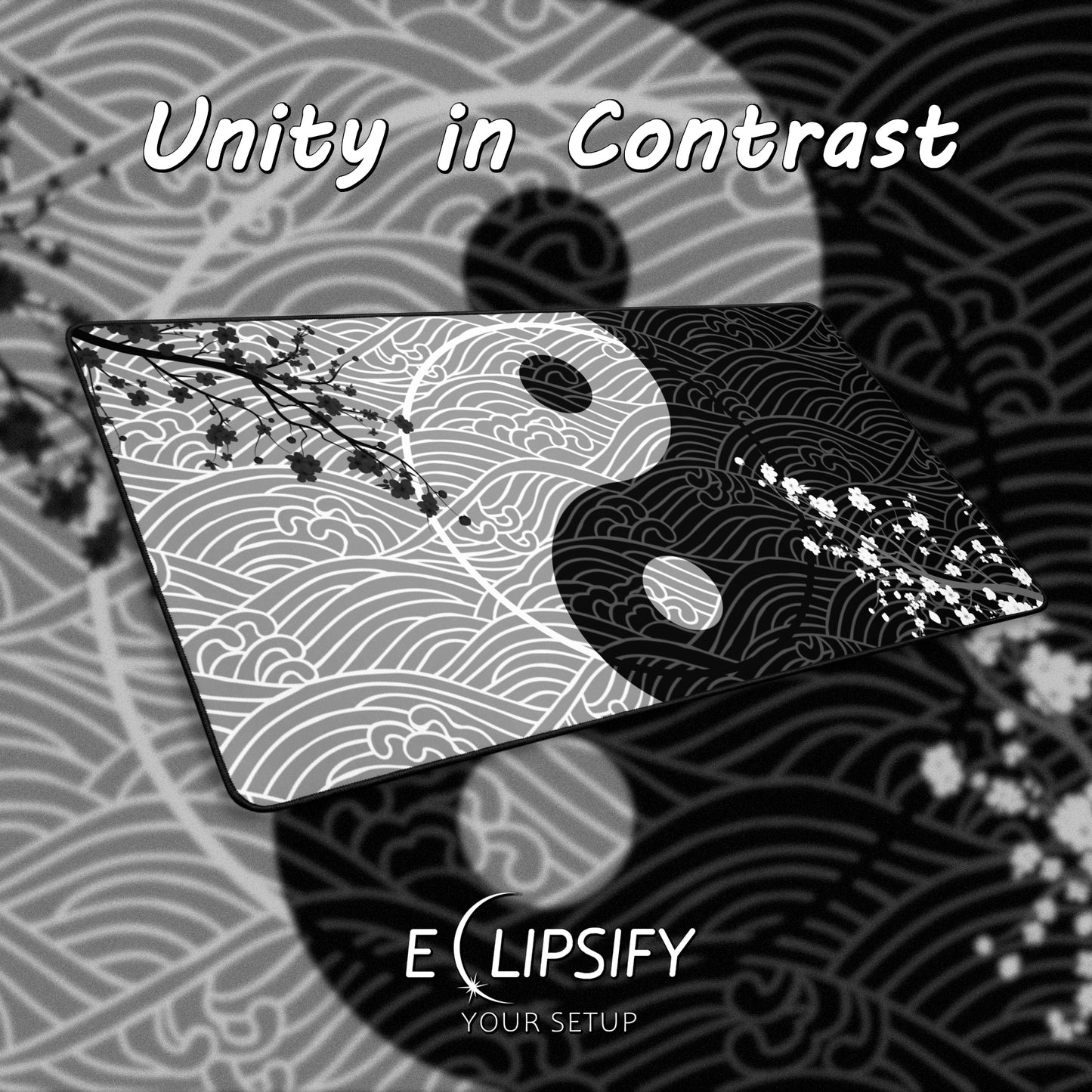 Unity in Contrast: Yin Yang Waves Gaming Mouse Pad