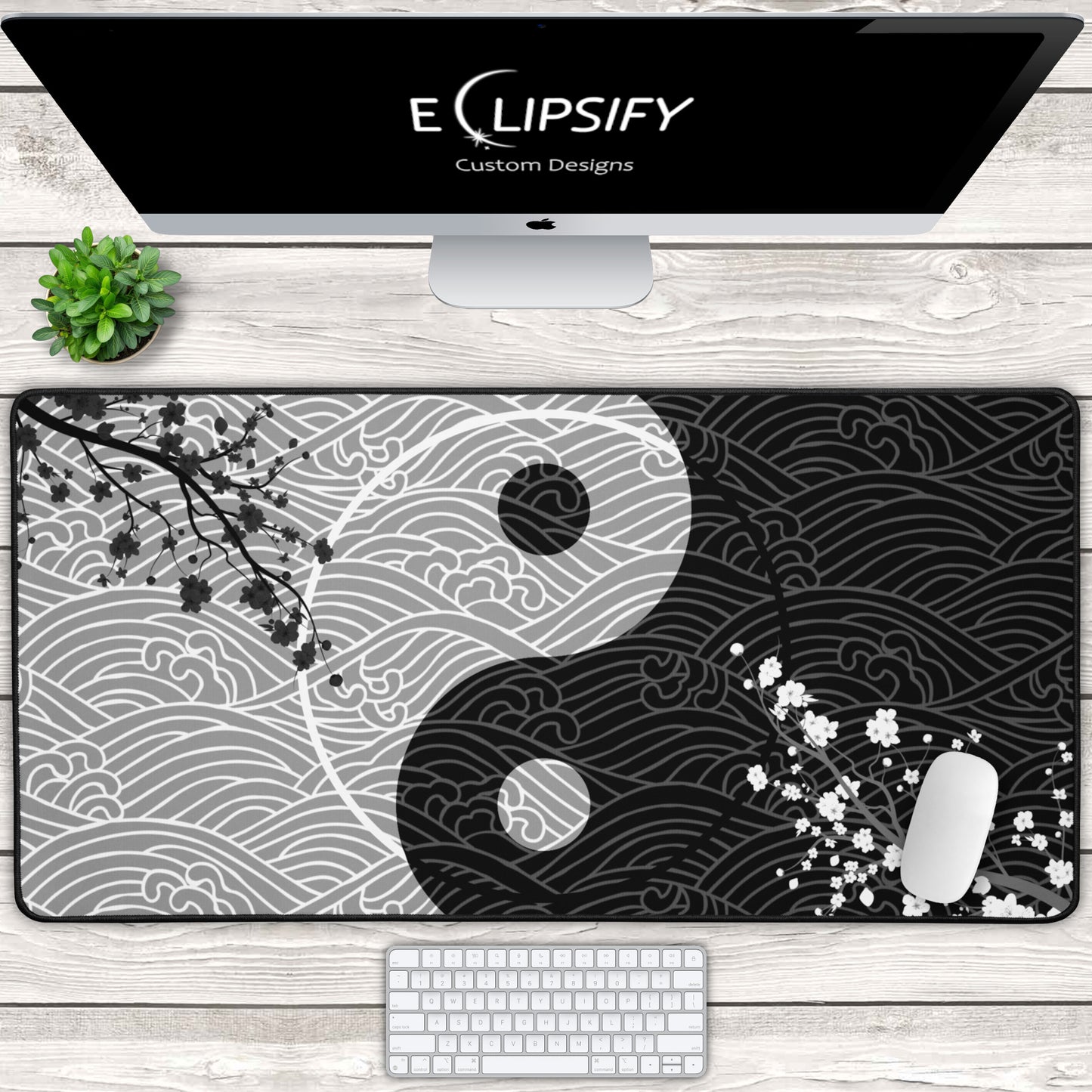 Unity in Contrast: Yin Yang Waves Gaming Mouse Pad